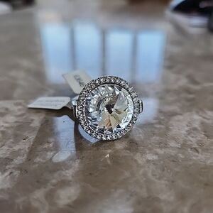 Lia Sophia Elegant Silver Crystal Ring, size 8, New